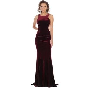 Burgundy Velvet Formal Long Dress